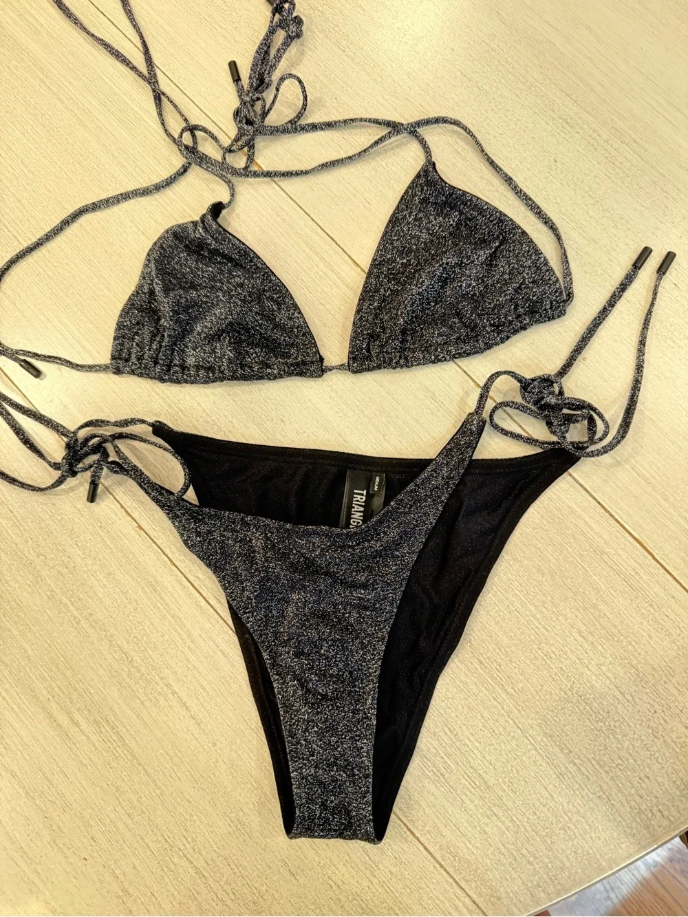 triangl swimwear Black and Silver Sparkle Bikini Set